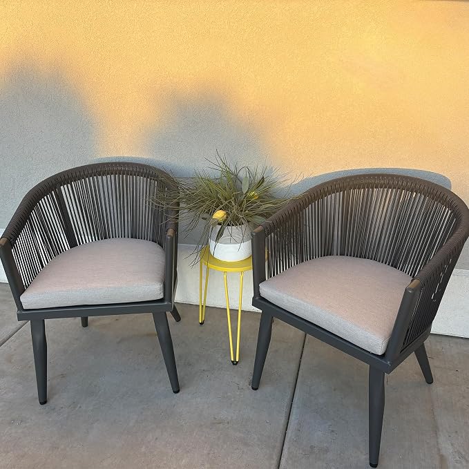 PURPLE LEAF Outdoor Dining Set for 4 All-Weather 5 Pieces Patio Aluminium Dining Table and Rope Weave Chairs Included Cushions for Backyard Deck Indoor Decor Kitchen Patio Furniture Set Gray and Navy - Image 2