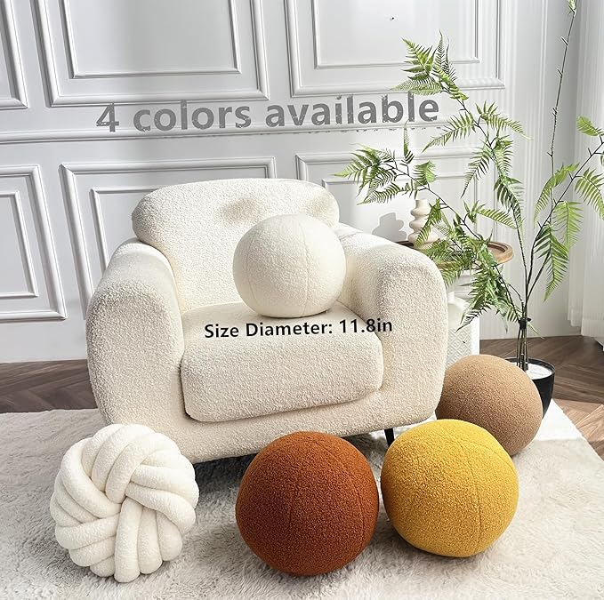 Cream White Ball Pillow 11.8 Inches Round Throw Pillow Simple Modern Ball Shaped Throw Pillow，Nordic Style Cushion Decorative Pillow for Couch,Sofa,Bedroom