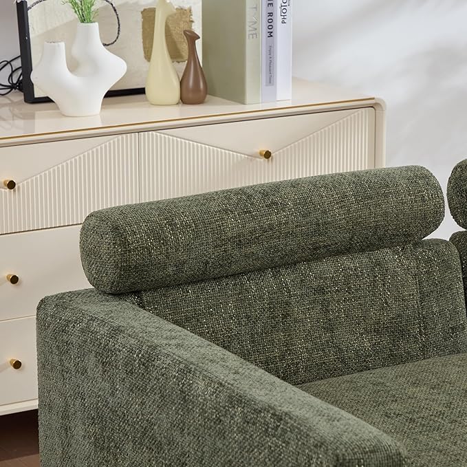 KEIKI 60" Chaise Lounge Chair Indoor, Modern Deep Seat Sofa Bed, Corduroy Couch with Cushions, Single Sleeper Chair for Living Room, Bedroom, Apartments, Green (Right Side)