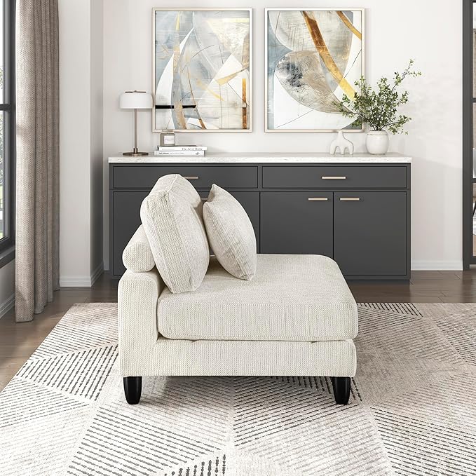 Lexicon Modular Sectional Sofa for Living Room, Microfiber Upholstery Armless Chair with Pillow, Units of Modular Sectional Couch, Upholstered Chair for Customizable Sectional Sofa Couch, Beige