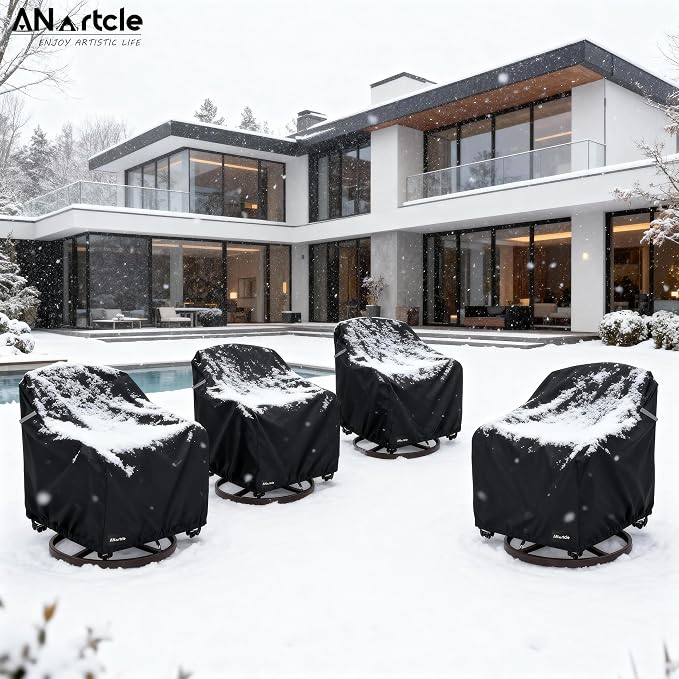 ANartcle Swivel Patio Chair Cover 4 Pack,600D Waterproof Heavy Duty Outdoor Chair Cover(33 W x 35 D x 36 H inches),Patio Furniture Covers,Outdoor Furniture Covers Waterproof,Black - Image 8