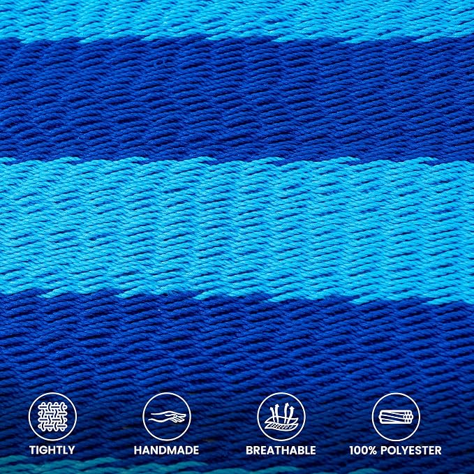 Lazy Daze Hammocks 10.5 FT Double 2 Person Caribbean Rope Hammock, Hand Woven Polyester Hammock with Spreader Bars, for Outside Outdoor Backyard Patio Poolside, 450 LBS Capacity, Blue/SkyBlue - Image 3