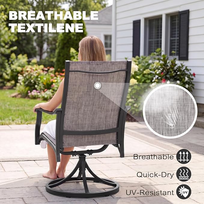 NUU GARDEN Swivel Patio Chair Set of 2, All-Weather Textilene Outdoor Dining Chairs with High Back, Outdoor Dining Chair Set for Lawn Porch Balcony Outside, Grayish Brown - Image 6