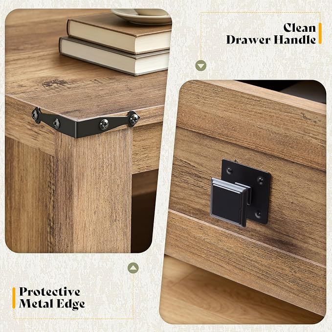 AMERLIFE 18" Farmhouse Nightstand Set of 2, Wooden Bedside Table with 2 Drawers & Open Shelf, Rustic Wood End Table for Bedroom or Living Room, Barnwood - Image 6