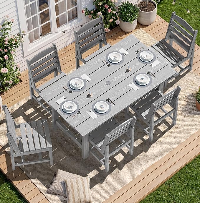 SERWALL Patio Dining Sets for 10 Person, HDPE Dining Set with 2 Tables, 8 Armless Chairs and 2 Armed Dining Chairs, Light Gray - Image 9