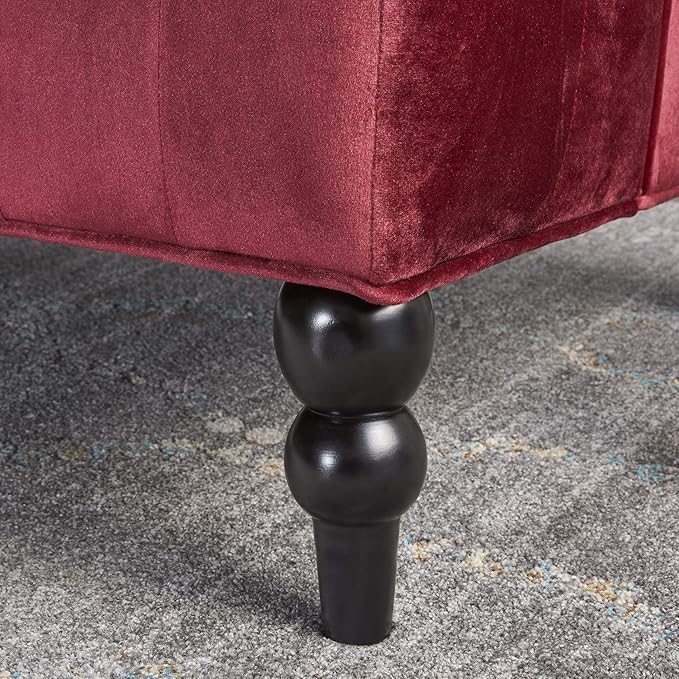 Christopher Knight Home GDFStudio Leona Modern Glam Tufted Velvet Wingback Loveseat, Wine and Dark Brown, 34.00 ''D x 50.25‘’W x 38.50'' H