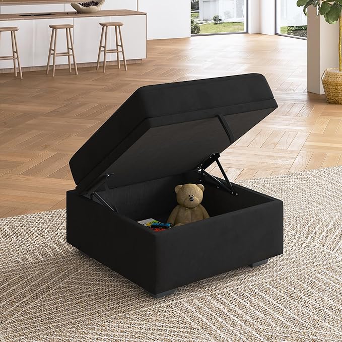 HONBAY Storage Ottoman Module for Sectional Sleeper Sofa with Pull Out Bed, Movable Footrest Ottoman for Modular Couch, Velvet Black