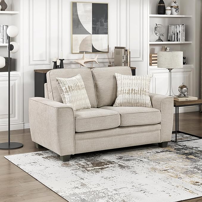 Lexicon Chenille Upholstered Loveseat Sofa with 2 Pillows, Removable Cushion Covers, Track Arms, Reversible Back and Seat Cushions, Comfy Love Seat Couches for Living Room/Office/Bedroom, Taupe