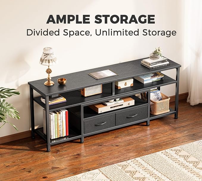 Huuger TV Stand for 55 60 Inch TV, Entertainment Center with Power Outlets and LED Lights, 54 Inch TV Console for Living Room, Media Console with Drawers and Shelves, Black - Image 4