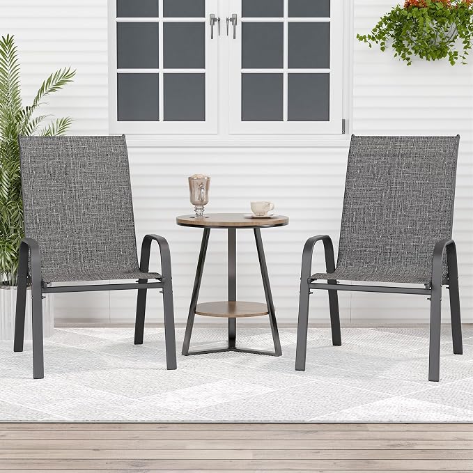 Patio Chairs Set of 2, Outdoor Dining Chairs Stackable for All Weather, Breathable Metal Modern Outside Furniture Chair for Pool Side, Garden, Backyard Deck, Dark Grey - Image 2