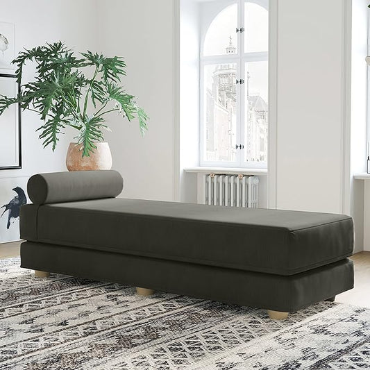 Jaxx Alon Daybed - Fold-Out Sleeper Chaise with Premium Memory Foam Queen-Size Mattress - Made in The USA -Charcoal