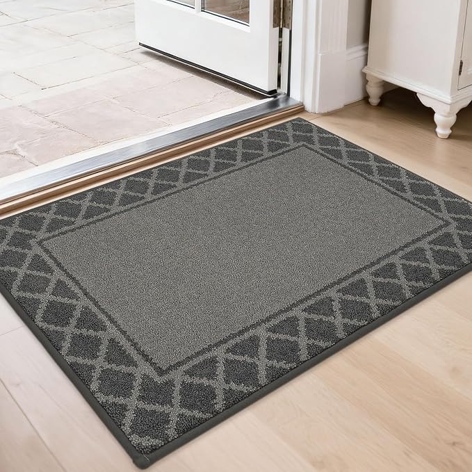 BEQHAUSE Door Mat Indoor Entrance Dirt Trapper Rugs for Entryway Non Slip Welcome Mat Absorbent Floor Mat Low Profile Washable Front Doormat for Dirty Paws, 20" x 32", Grey by BEQHAUSE
