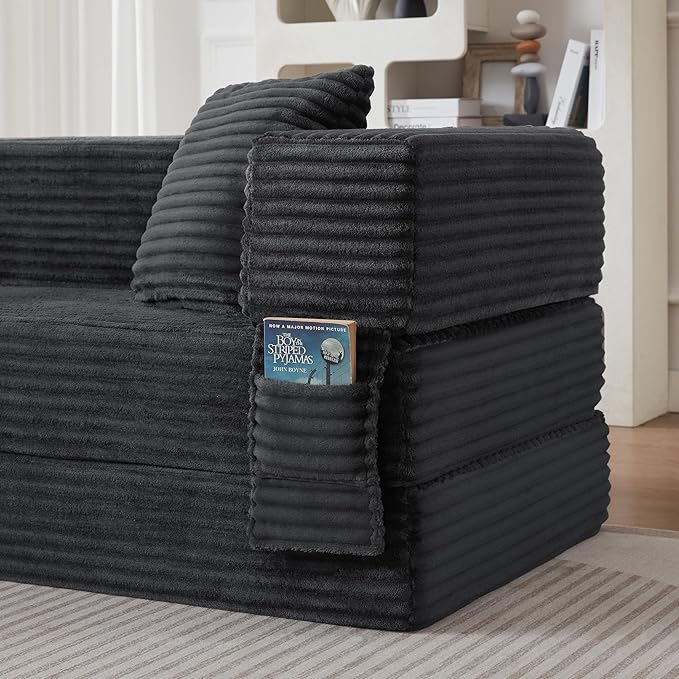 Ball & Cast Modern Upholstered Sofa with 2 Pillows,Boneless Corduroy Couch W/Deep Seat,Convertible Folding Sleeper Sofa Bed for Living Room,Bedroom,Apartment,No Assembly,Dark Gray,78"