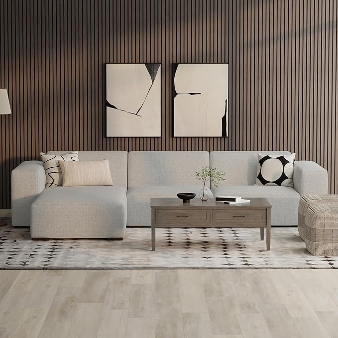 SIMPLIHOME Rex Right-Arm Sofa Module in 100% Recycled Polyester Tightly Woven Performance Fabric, Pale Grey, 44-inches Wide, Handcrafted Modern-Style Right-Arm Accent Chair for Living Room
