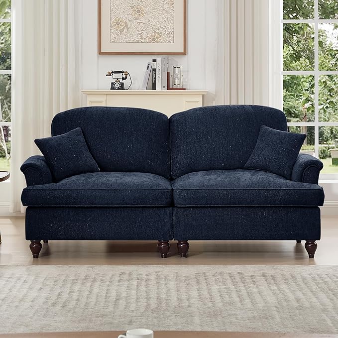 KEIKI Mid Century Modular Sofa with Flared Arms and Skirted Design, 76" Loveseat Chenille Sectional Couches for Living Room, Soft Apartment Size Couch, Home Sofa Bedroom Furniture, Blue