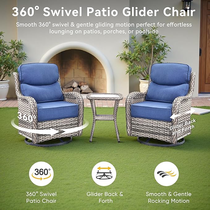 Luxury High Back Outdoor Furniture with 6-Inch Thick Cushions, Patio Furniture Set with Swivel Chairs, 7 PCS Wicker Conversation Set for Porch, Balcony, Deck and Yard