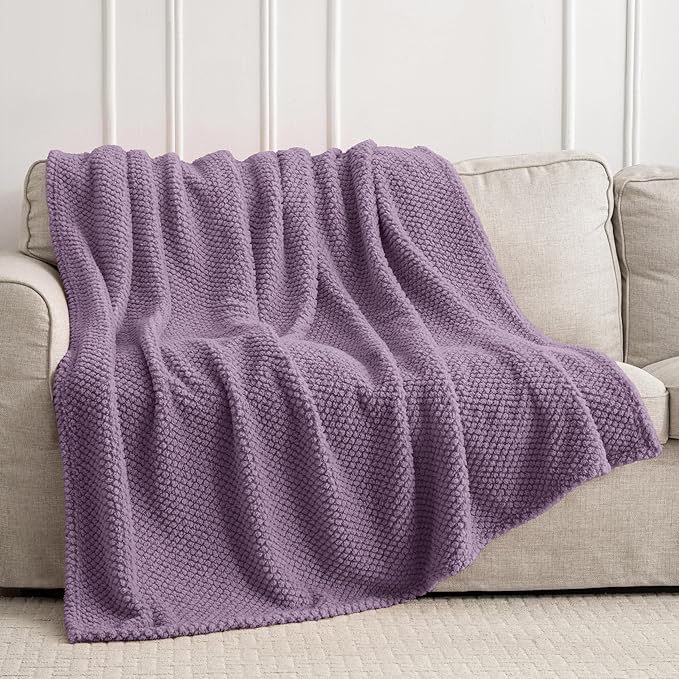 Purple 300GSM Fleece Large King Blanket for Couch Sofa Bed, 90x104 Soft Cozy Flannel Blankets, Lightweight Fuzzy Fluffy Throws for Women