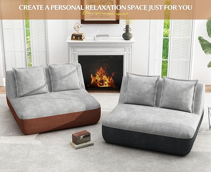 Hobestluk Small Couches for Small Spaces,42” Mini Loveseat Sofa 2-Seater Armless Sofa Chair with Side Pocket for Living Room,Bedroom,Dorm,Office (Terracotta+Light Grey)