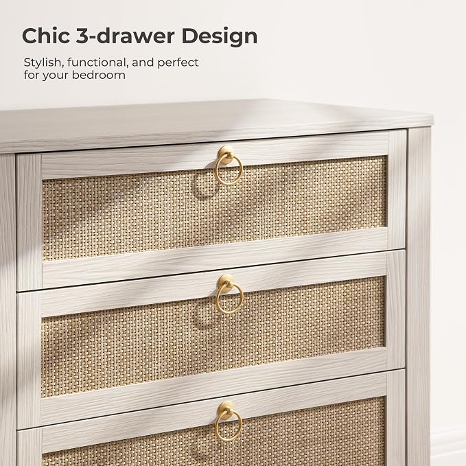 SICOTAS Nightstand Set of 2 with Drawers, Rattan Nightstands, Large Modern Boho Night Stand Wide Bedside Tables for Bedroom - Image 3