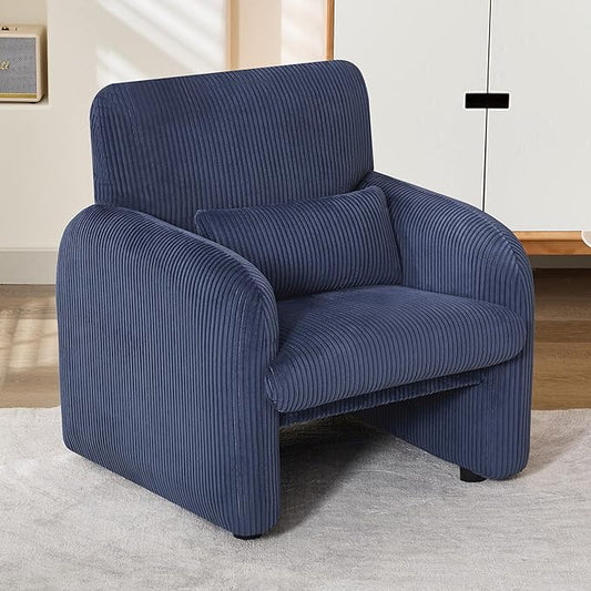 Modern Accent Chair, Comfy Upholstered Corduroy Armchair, Stylish Lounge Reading Chair for Living Room, Bedroom, Blue