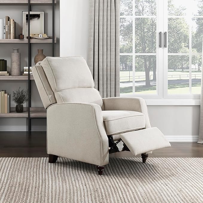 Lexicon Push Back Recliner Chair Living Room, Reclining Sofa Chair, Modern Recliner, Fabric Recliner Arm Seat for Living Room/Office/Apartment, Beige