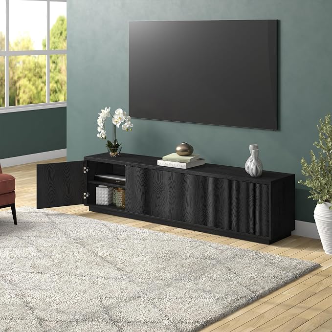 Henn&Hart Fluted TV Stand for TVs up to 85" with 2 Concealed Ribbed Storage Cabinets and Adjustable Shelves for Living Room, Family Room, or Office, Natural Black - Image 6