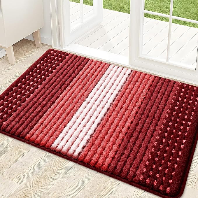 Kitinjoy Indoor Outdoor Door Mat, 32x20 Non-Slip Absorbent Dirt Trapper, Low-Profile Washable Inside Entrance Front Floor Mat, Sturdy Soft Entry Dotted Ombre Doormats for Entryway, Burgundy by Kitinjoy
