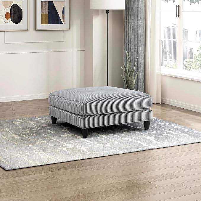 Lexicon 40" Modern Ottoman, Corduroy Square Ottoman, Living Room Foot Rest, Module for Sectional Sofa, Foot Stool for Living Room/Bedroom, Assembled, Gray