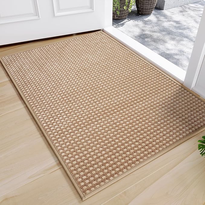 Front Door Mat 17''x30'', Absorbent Dirt Resist Washable Non Slip Low-Profile Indoor Doormat, Easy Clean Entryway Welcome Door Mats, Brown by QiCaiJia