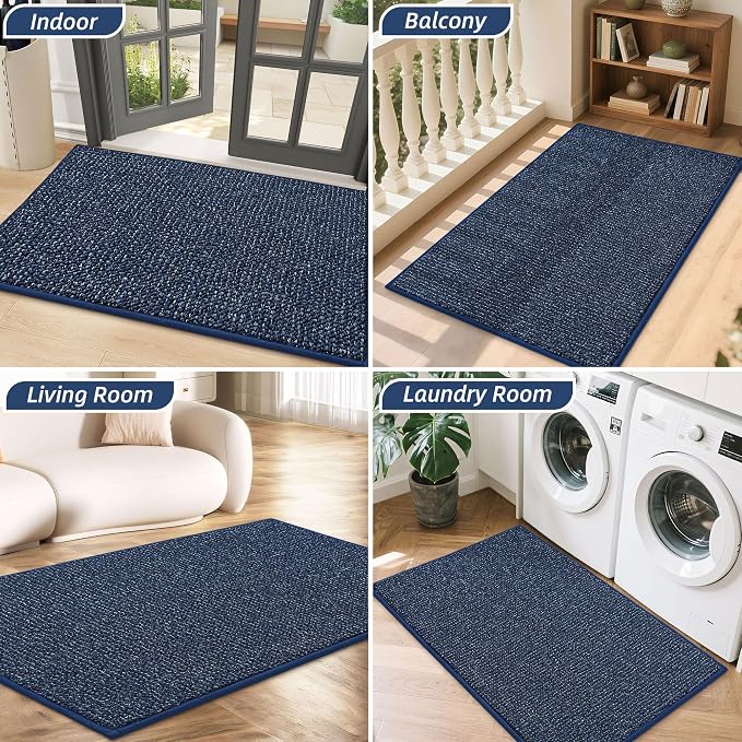 BEQHAUSE Dirt Trapper Door Mat 24" x 36", Non-Slip Washable Doormats Entrance Mat, Dirt Resistant and Absorbent Welcome Mat, Low Profile Floor Mats for Front Back Door and Entryway, Blue - Image 8