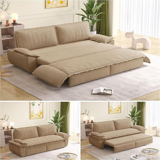 73.2" Queen Size Pull Out Sofa Bed, 3-in-1 Convertible Sleeper, Corduroy Loveseat for Living Room, Apartment, Bedroom Small Spaces, Camel (Mattress & Bedding Not Included)