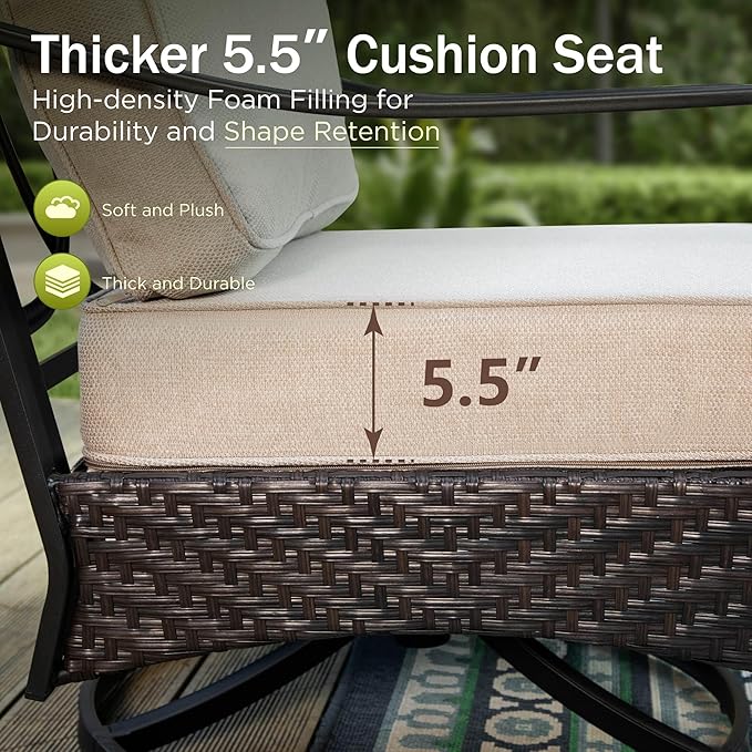 PHI VILLA Patio Furniture Set with 56" Fire Pit Table, Premium Outdoor Wicker Metal Frame Furniture with Upgraded Waterproof Thick Cushions for Porch, Poolside, Deck, and Yard（5 Pieces, Beige