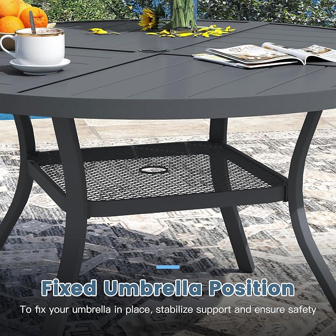 DIFY Patio Dining Set for 6, 7 Piece Outdoor Table and Chairs Set, 47.2" Round Metal Patio Dining Table and 6 Textilene Stackable Patio Chairs, for Backyard Garden Poolside, Grey - Image 4