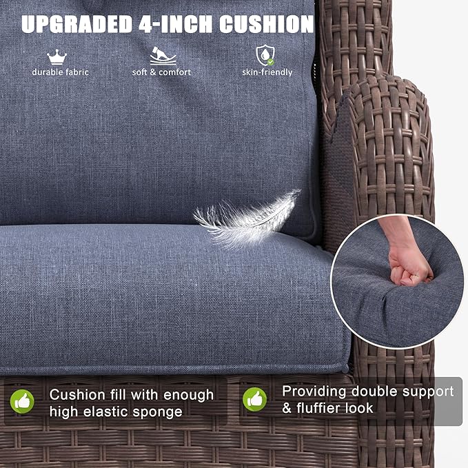 LayinSun 7 Pieces Outdoor Patio Furniture Set with Fire Pit Table, Rattan Wicker Sectional Swivel Rocker Chairs Sets with Ottomans, Swivel Glider Chairs and Coffee Table
