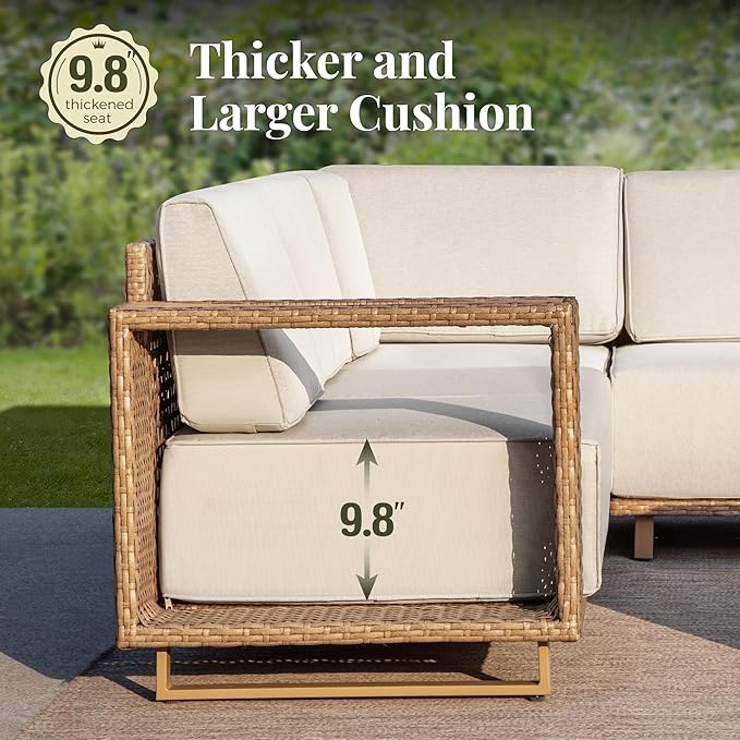 Outdoor Patio Furniture Set, 6 Piece Outdoor Rattan Wicker Sofa Patio Couch Set, Sectional Modular Outdoor Conversation Sets with 10" Extra Thick Cushions