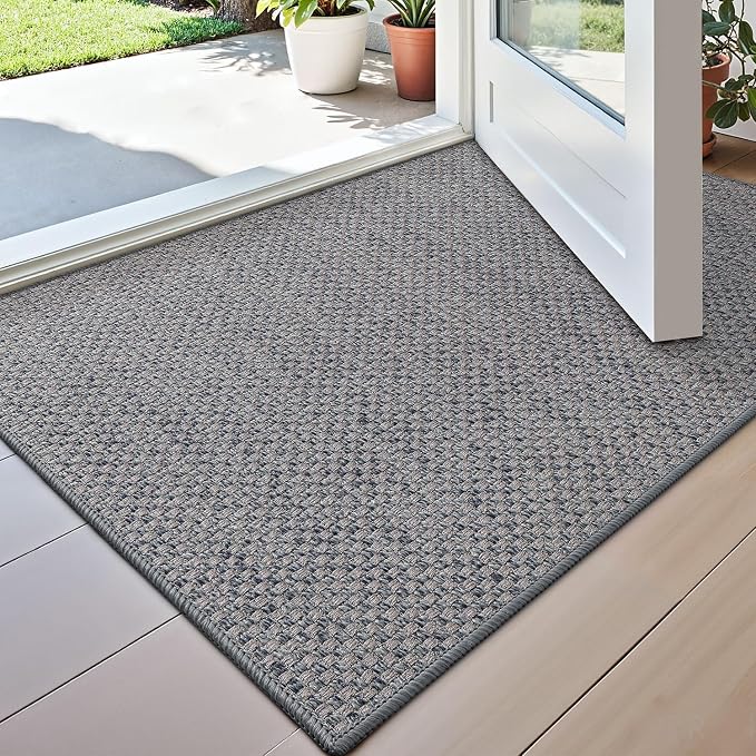 DEXI Ultra Thin Door Mat Indoor Entrance 17x30, Non Slip Rubber Backed Entryway Mats Dirt Trapper, Low Profile Front Doormat for Inside Entry, Patio, Porch, Grey by DEXI