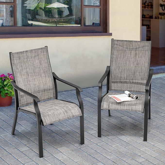 NUU GARDEN Outdoor Dining Chairs Set of 2, Textilene Patio Chairs with Aluminum Frame, Quick-Dry Rust-Resistant Chairs with Backrest & Armrests for Lawn Garden Backyard, Grayish Brown - Image 4