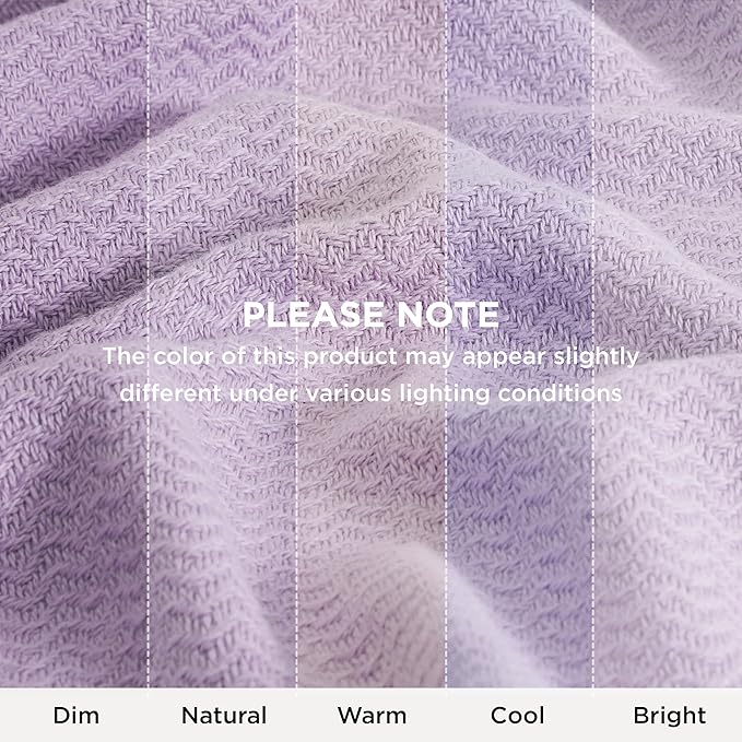 Bedsure GentleSoft 100% Cotton Large Throw Blanket for Couch 50x70 inches - Breathable and Lightweight, Soft Cozy Herringbone Woven Cotton Throw for Summer, Light Purple Office Chair Blanket