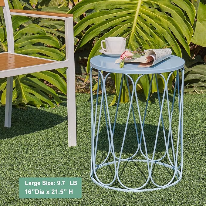Y&M Set of 3 Heavy-Duty Round End Table, Side Table, Coffee Table for Indoor Multifunctional Use, Outdoor Decorative Garden Stool Plant Stand-Blue - Image 3