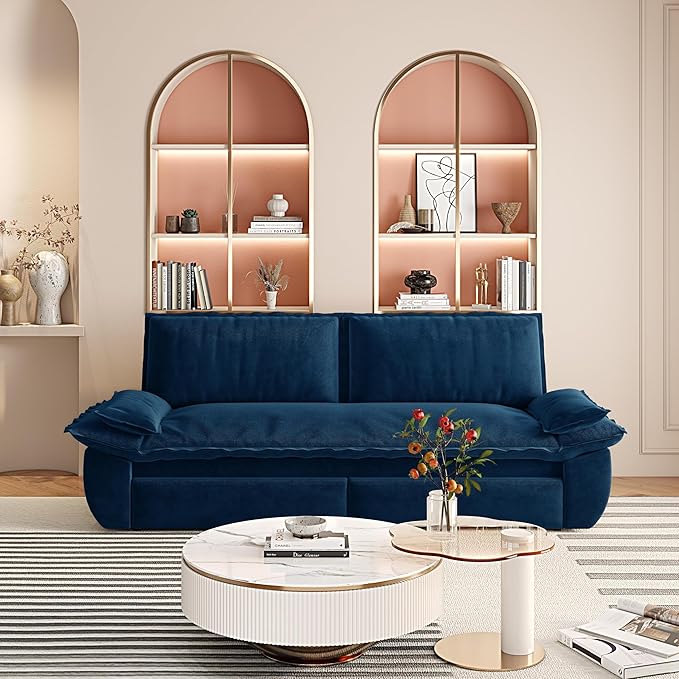3-in-1 Convertible Sofa Bed Queen Size Pull Out Sleeper Sofa with Heavy Duty Metal Frame, Luxurious Velvet Upholstered Loveseat with 2 Pillows, Modern Folding Guest Bed for Living Room, Apartment