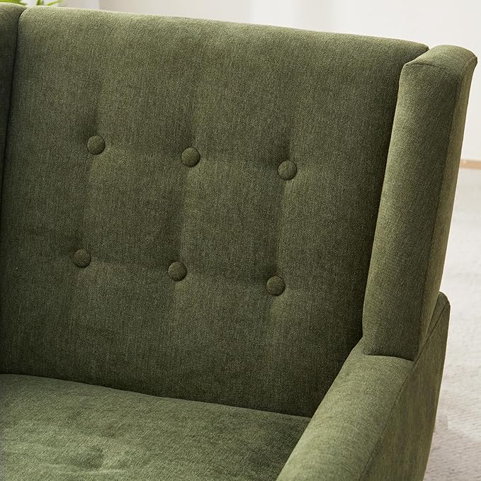 HUIMO Accent Chairs for Living Room,Button-Tufted Upholstered Armchair with Wooden Legs,Comfy Mid Century Modern Chair for Bedroom Apartment Waiting Room Green