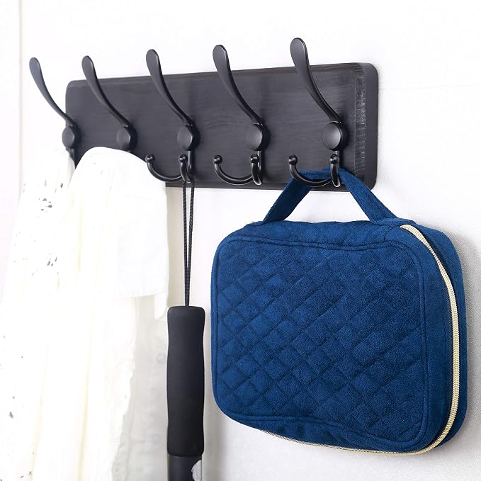 SKOLOO Rustic Wall Mounted Coat Rack: 16" Stud Spacing, Pine Real Wood Plank Wall Coat Rack with 5 Triple Hooks, Farmhouse Coat Hanger Wall Mount for Hanging Backpack Jacket Coat Hat - Image 2