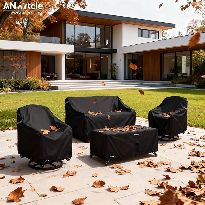 ANartcle Patio Furniture Covers 4 Piece Set, 600D Waterproof Heavy Duty Outdoor Furniture Covers,Fit Wicker Patio Loveseat, Swivel Rocker Chair and Coffee Table,Black - Image 6