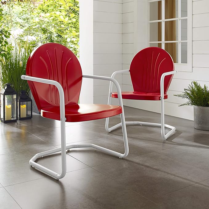 Crosley Furniture Griffith Outdoor Chair, Retro Metal Patio Chairs for Dining, Porch, Deck, Balcony, Red - Image 8