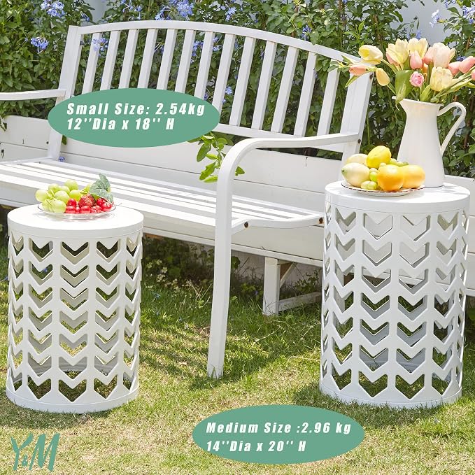 Y&M Set of 3 Metal Round Coffee Table, Side Table End Table for Indoor Outdoor Multifunctional Use, Heavy Duty Metal Plant Stand Garden Stool- White - Image 4