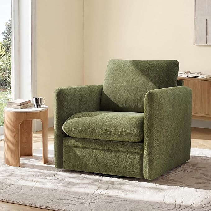 360° Swivel Accent Chair Set of 2,Upholstered Armchair with Deep Seat, Sturdy Metal Base for Living Room,Nursery,Bedroom,Moss Green