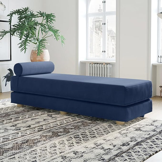 Jaxx Alon Daybed - Fold-Out Sleeper Chaise with Premium Memory Foam Queen-Size Mattress - Made in The USA - Indigo