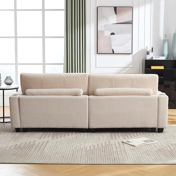 ERYE Oversized Loveseat Sectional Double Lounge Chaise Convertible Sleeper Sofabed, Corduroy Sleeper Loveseat Daybed Indoor Recliner Chair Sofa Bed W/Cupholders & Adjustable Headrests for Living Room