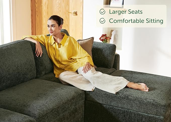 HONBAY Modular Sectional Couch, Sectional Sofa with Storage Seats, Chenille Sectional Couches for Living Room, Green