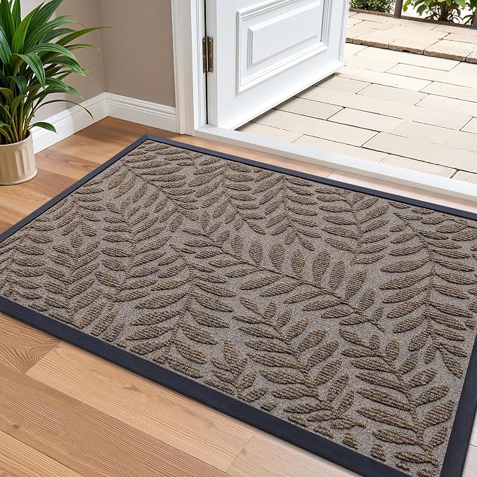 OLANLY Door Mat Indoor Outdoor Entrance, 36x24, Waterproof All-Weather All-Season Doormat, Sturdy Natural Rubber, Stain and Fade Resistant, Low Profile, Easy Clean Patio Entryway Mat, Medium Brown by OLANLY